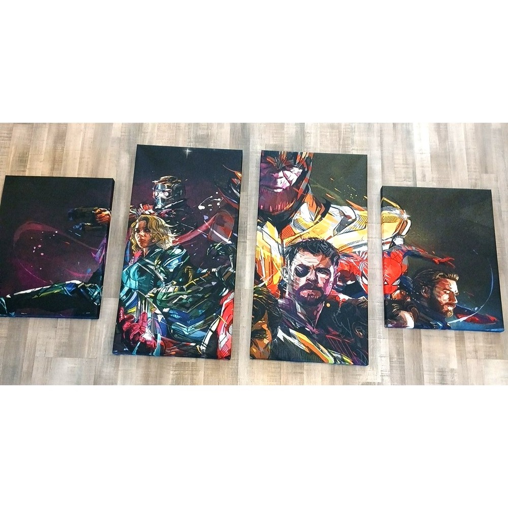 Marvel Avengers Wrapped Canvas Wall Art 4 Print Lot 28x14 Home Bedroom Decor‎